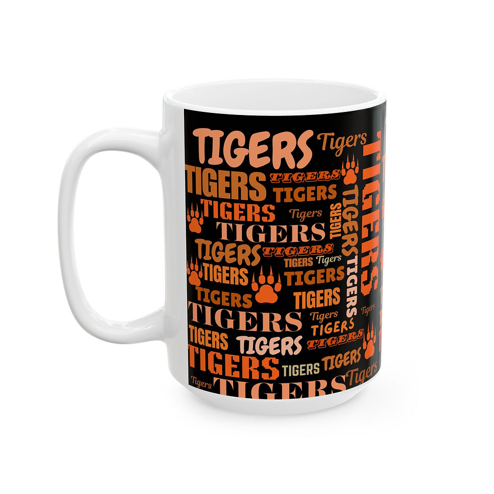 Thumbnail: Tigers Pattern Ceramic Mug —Orange & Black Paw Print Team Coffee Cup (11oz/15oz)
