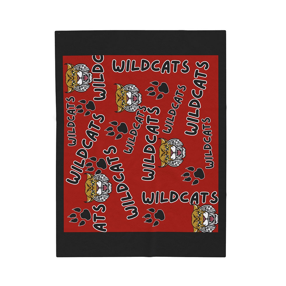 Thumbnail: Wildcats Velveteen Plush Blanket – Red Mascot Throw with Paw Prints