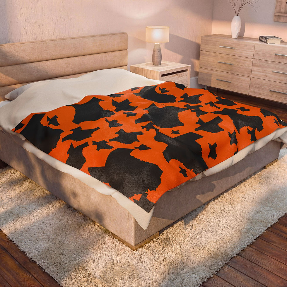 Thumbnail: Texas Pattern Velveteen Plush Blanket –  Orange & Black State Silhouette Throw