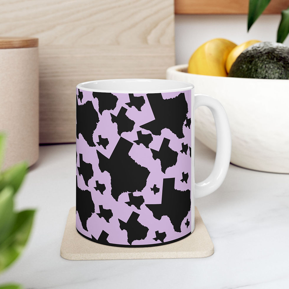 Thumbnail: Texas Pattern Mug/Lavender Background with Black TX Silhouettes (11oz & 15oz)