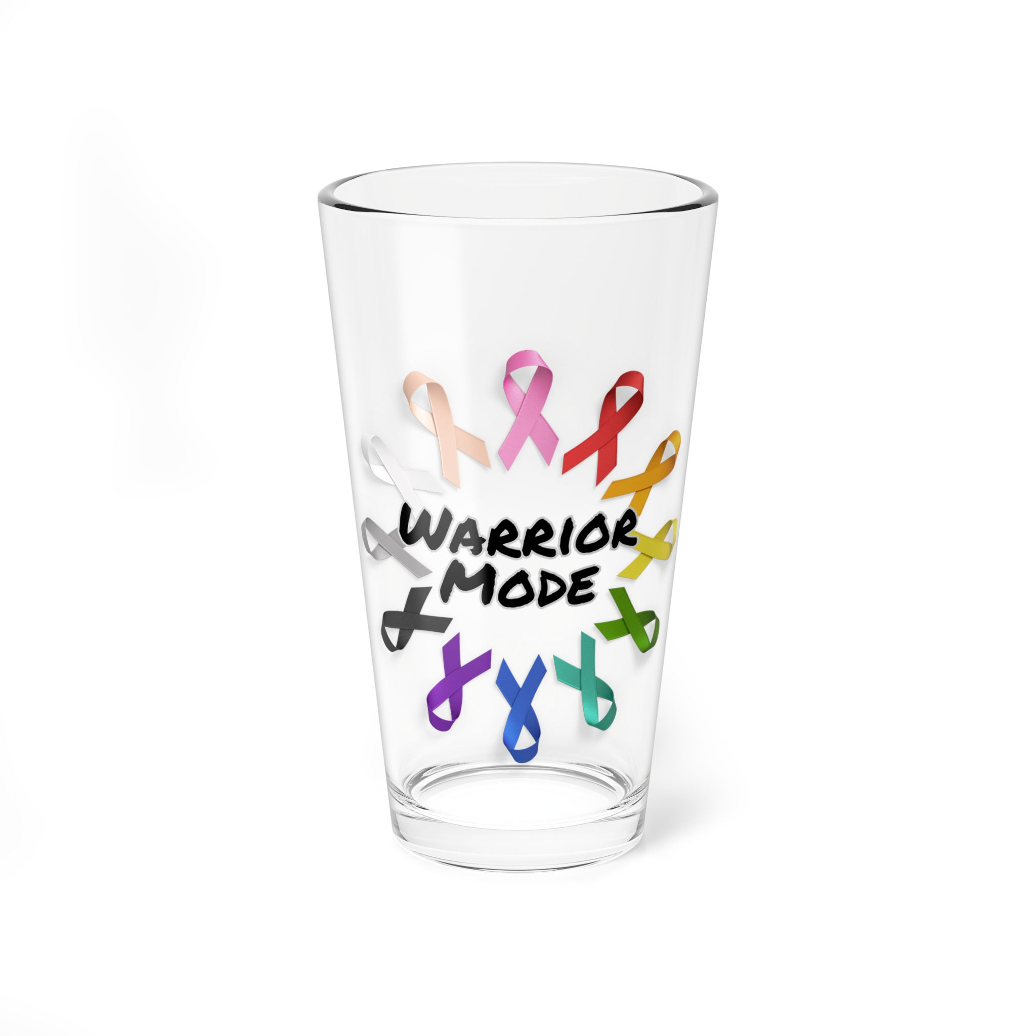 Warrior Mode Glass - 16oz, Inspirationa Cancer Awareness Gift,