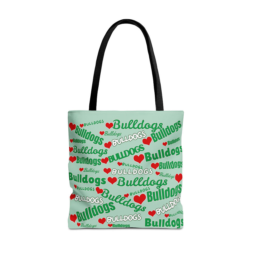 Thumbnail: Bulldogs Heart Pattern Tote Bag – Green All-Over Print School Spirit Tote
