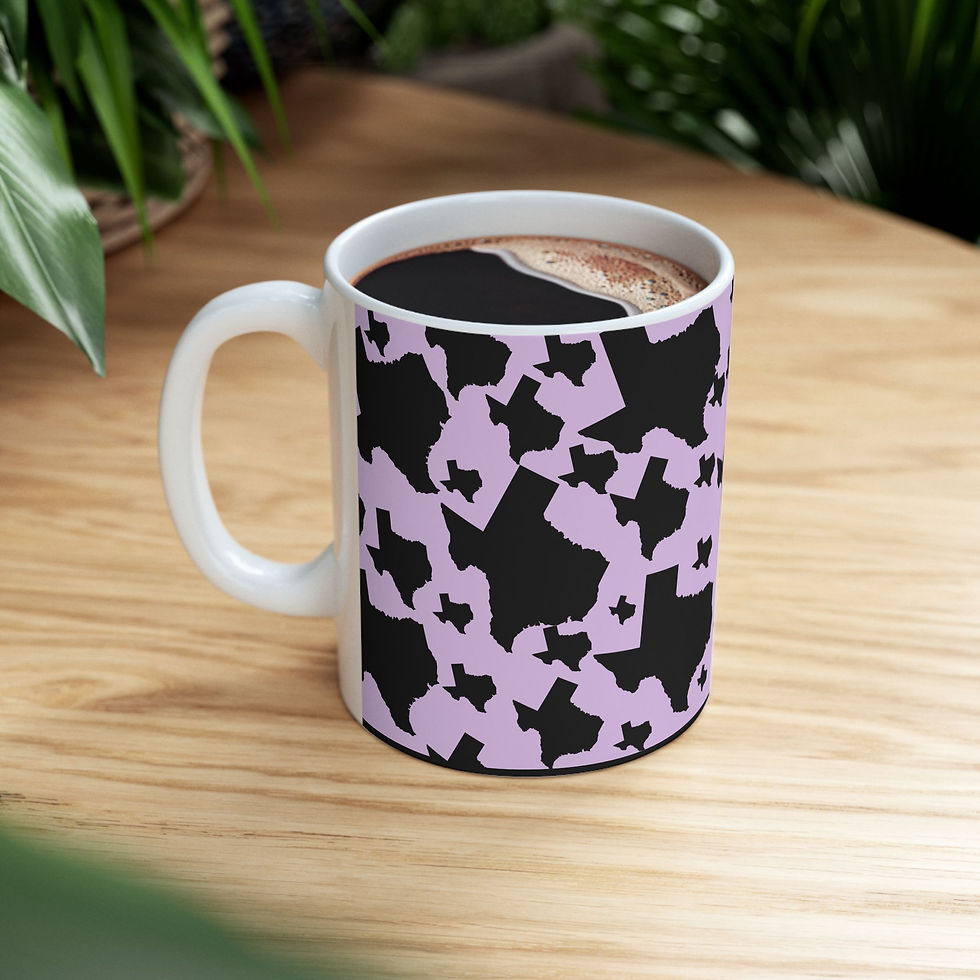Thumbnail: Texas Pattern Mug/Lavender Background with Black TX Silhouettes (11oz & 15oz)