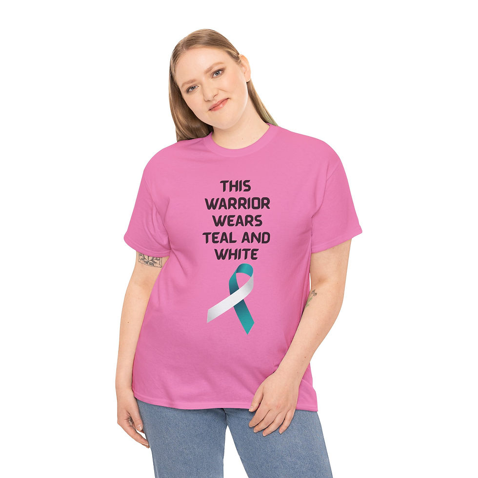 Thumbnail: THIS WARRIOR WEARS TEAL/WHITE (Cervical Cancer Support/Awareness) Cotton Tee
