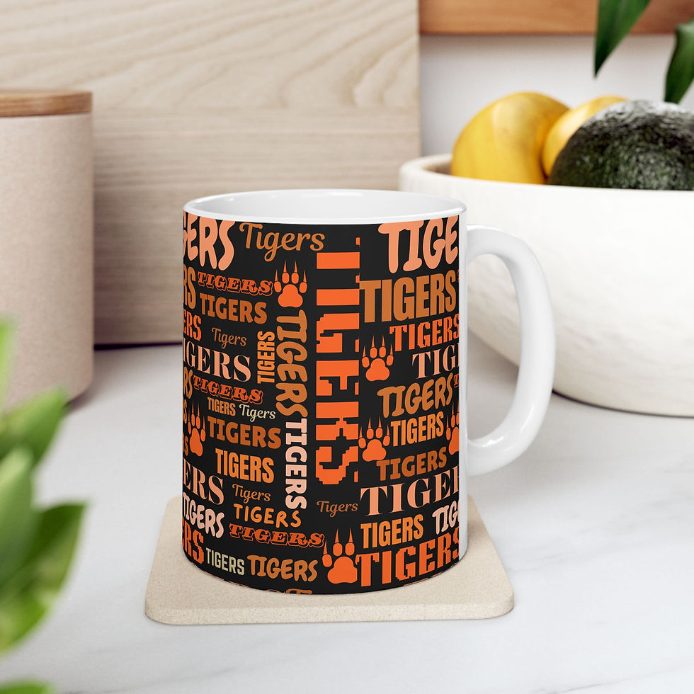 Thumbnail: Tigers Pattern Ceramic Mug —Orange & Black Paw Print Team Coffee Cup (11oz/15oz)