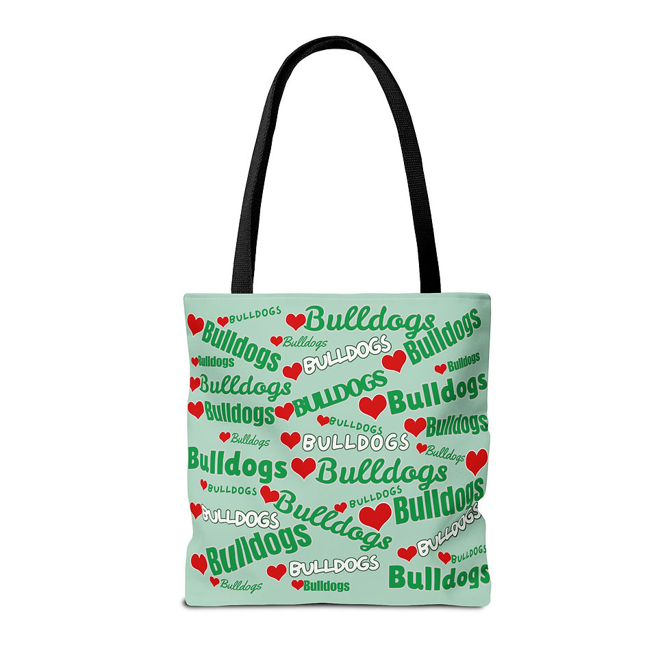 Thumbnail: Bulldogs Heart Pattern Tote Bag – Green All-Over Print School Spirit Tote