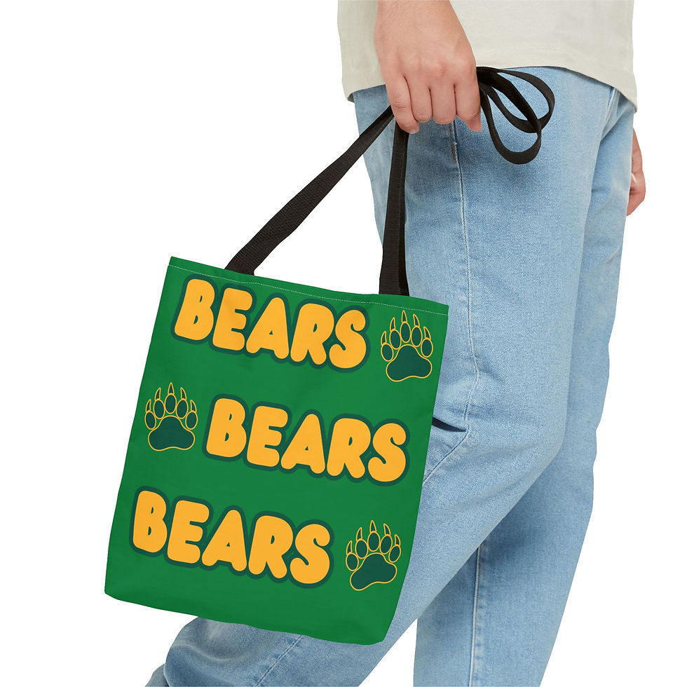 Thumbnail: Bears Repeat Tote Bag — Green Paw Print All-Over Print Tote