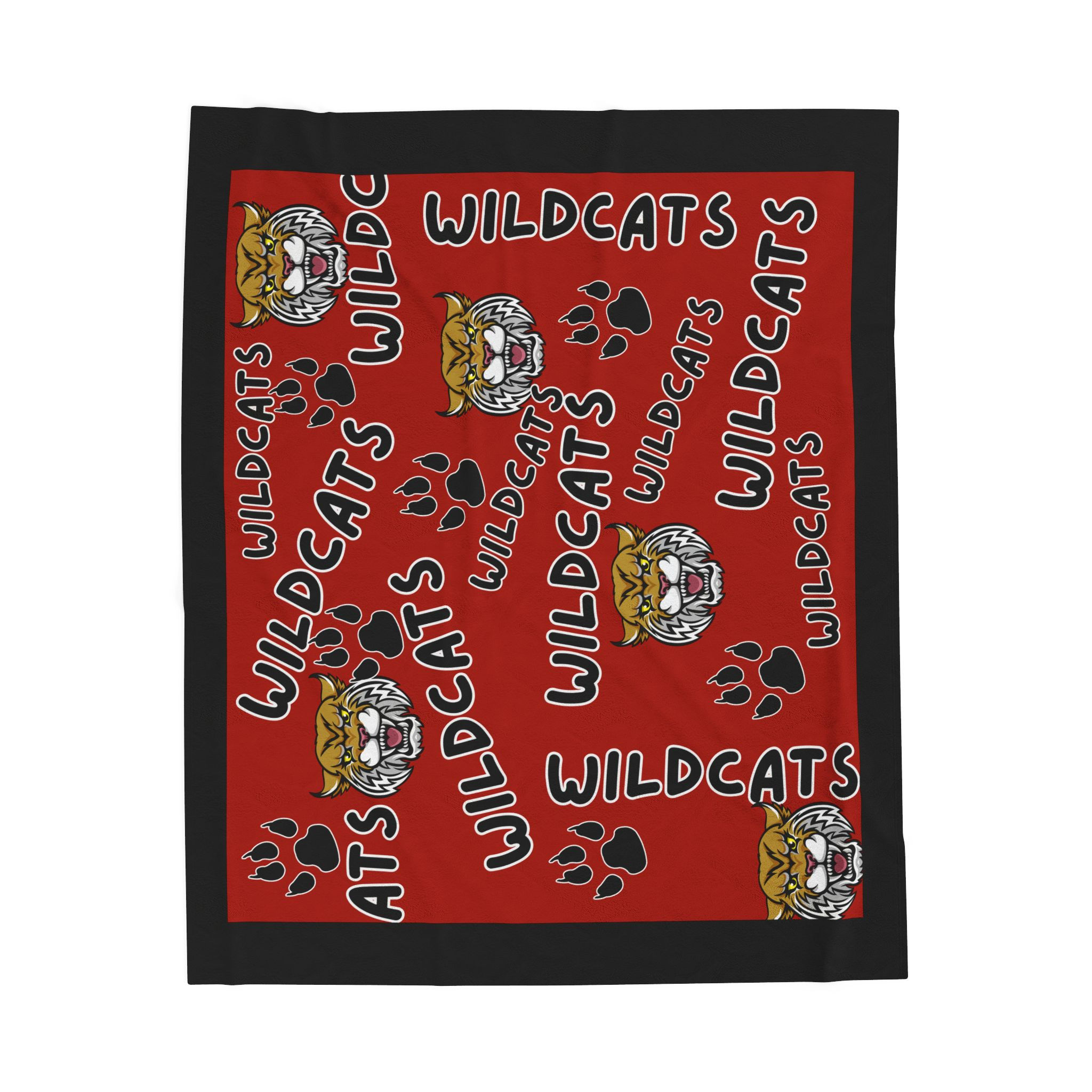 Wildcats Velveteen Plush Blanket – Red Mascot Throw with Paw Prints