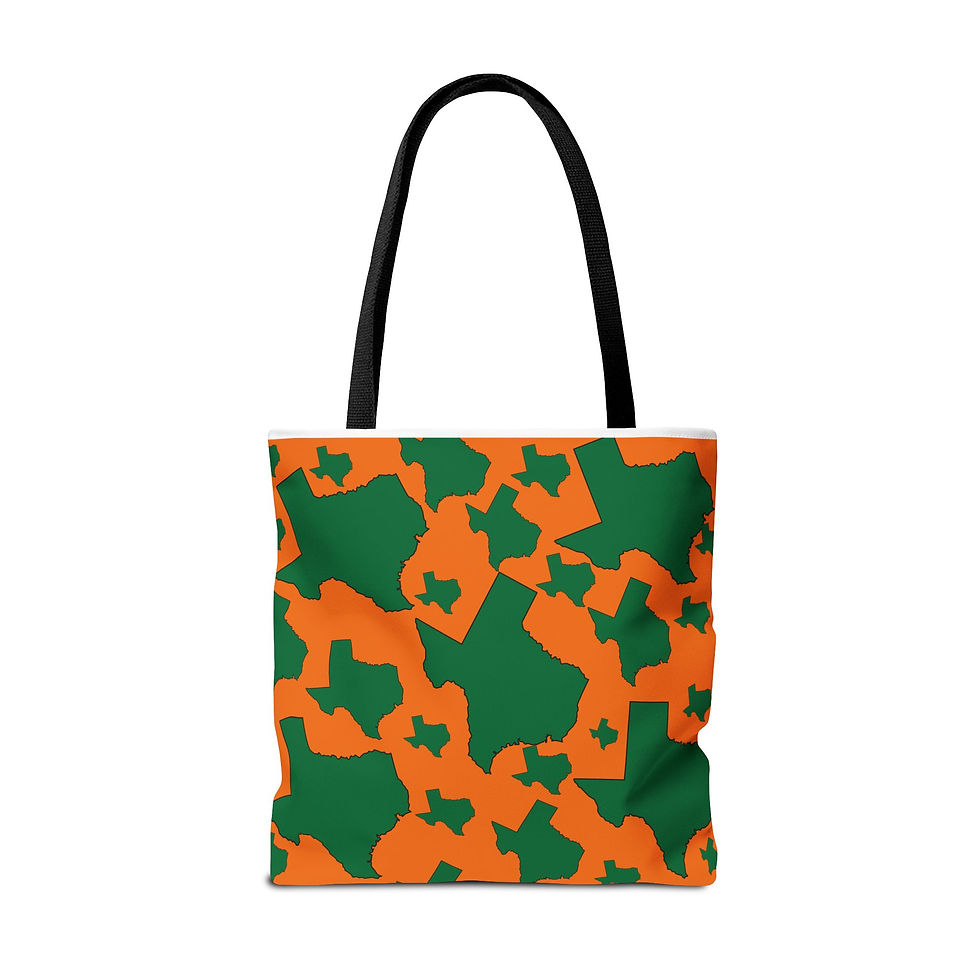 Thumbnail: Texas Pattern Tote Bag — Green & Orange State Silhouette All-Over Print