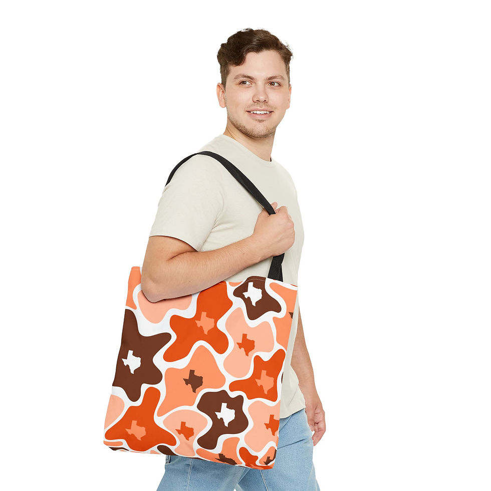 Thumbnail: Texas Camo Tote Bag – Orange & Brown Lone Star Pattern