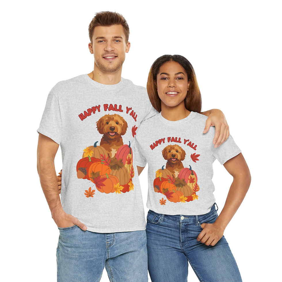 Happy Fall Y'all Doodle Dog Heavy Cotton T-Shirt, dog lover gift