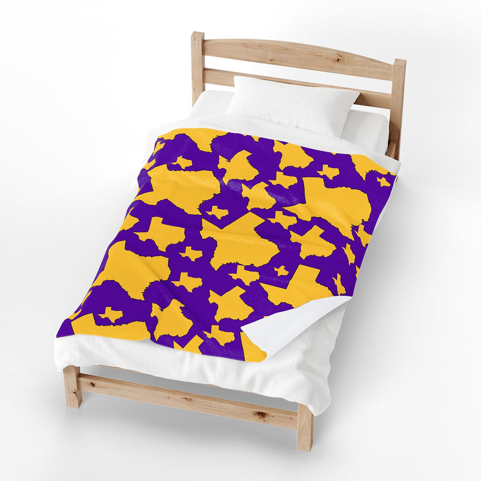 Thumbnail: Texas State Pattern Velveteen Plush Blanket — Purple & Gold Silhouette Throw