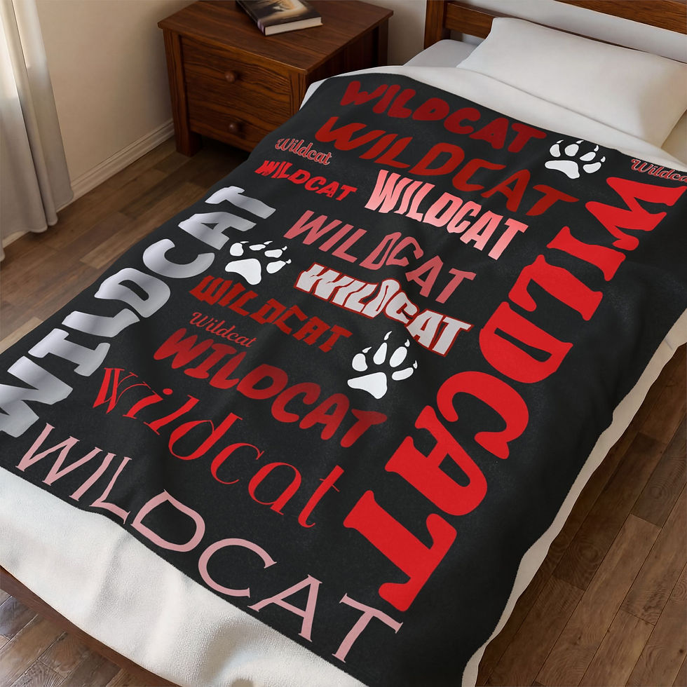 Thumbnail: Wildcat Pattern Velveteen Plush Blanket – Red & Black Paw Print Design