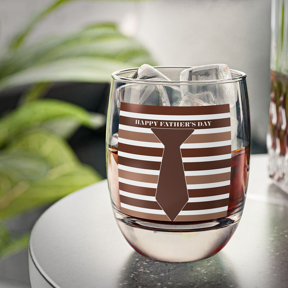 Thumbnail: Father's Day Whiskey Glass – 'Happy Father's Day' Brown Tie Striped Rocks Glass