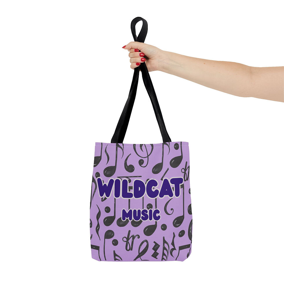 Thumbnail: Music Notes Wildcat Tote Bag – 'Wildcat Music' Purple All-Over Print