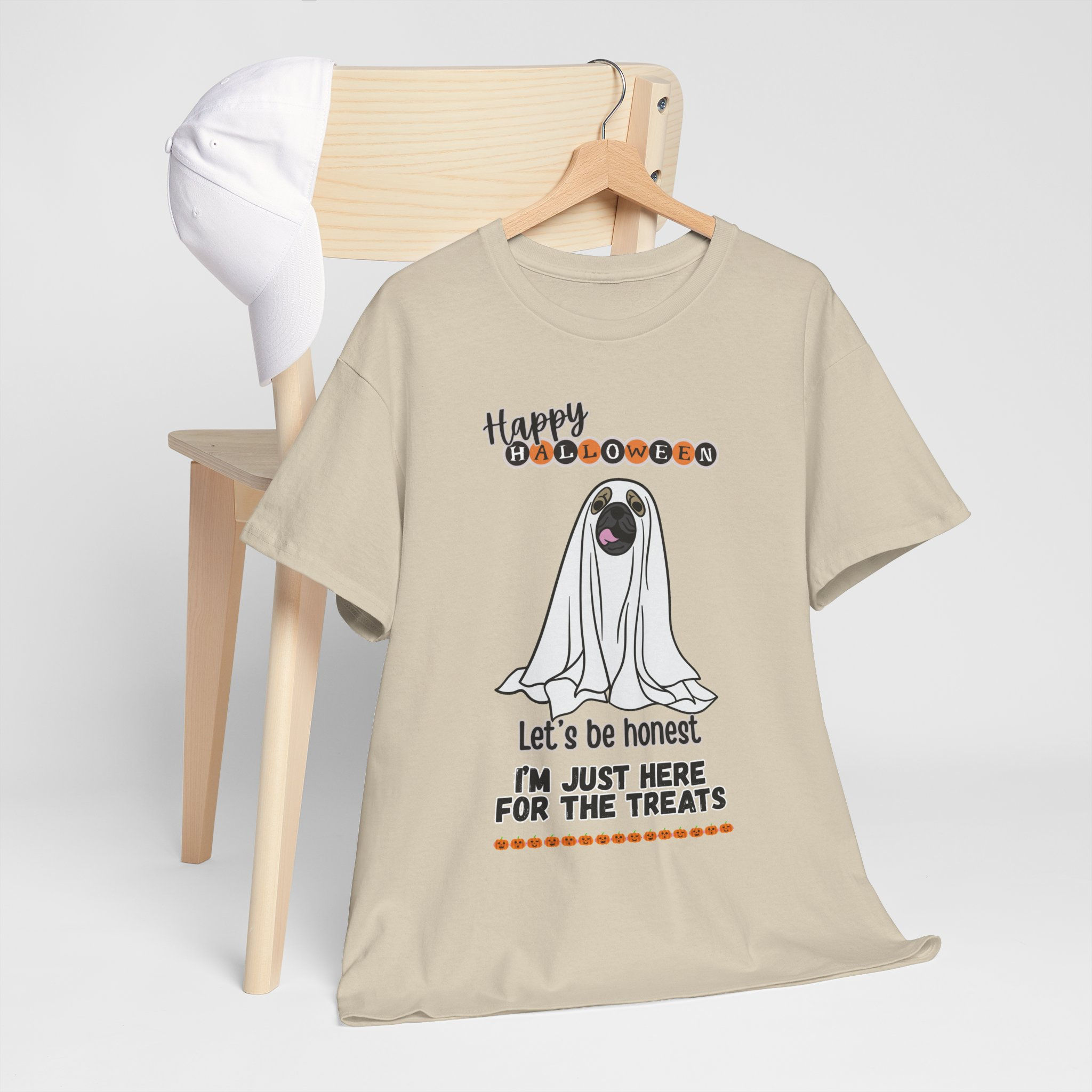 Halloween Dog Ghost T-Shirt — “Let’s Be Honest I’m Just Here For The Treats”
