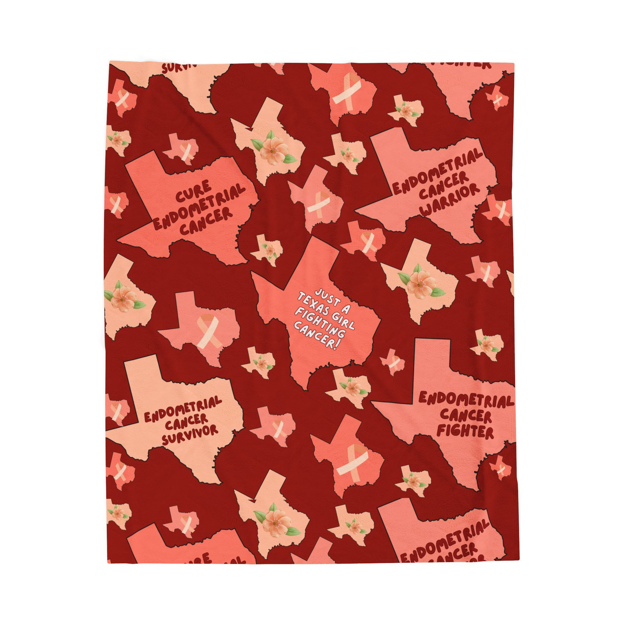 Endometrial Cancer Awareness Velveteen Plush Blanket — Texas Ribbon Pattern