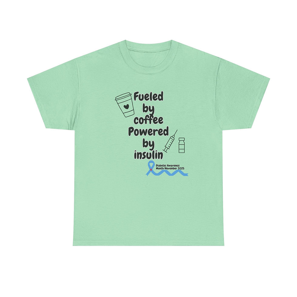 Thumbnail: FUELED BY COFFEE, POWERED BY INSULIN Heavy Cotton Tee(Diabetes Awareness)