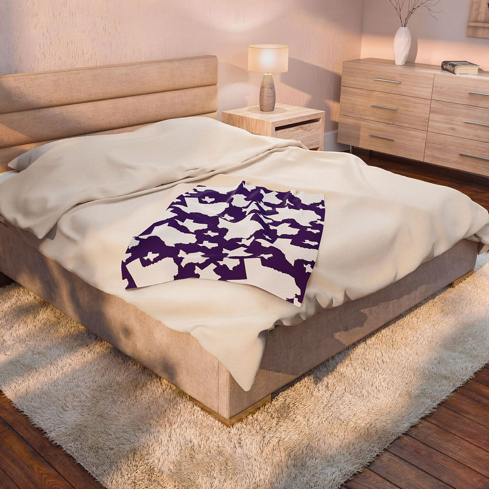 Thumbnail: Texas Pattern Velveteen Plush Blanket — Dark Purple & White State Silhouette