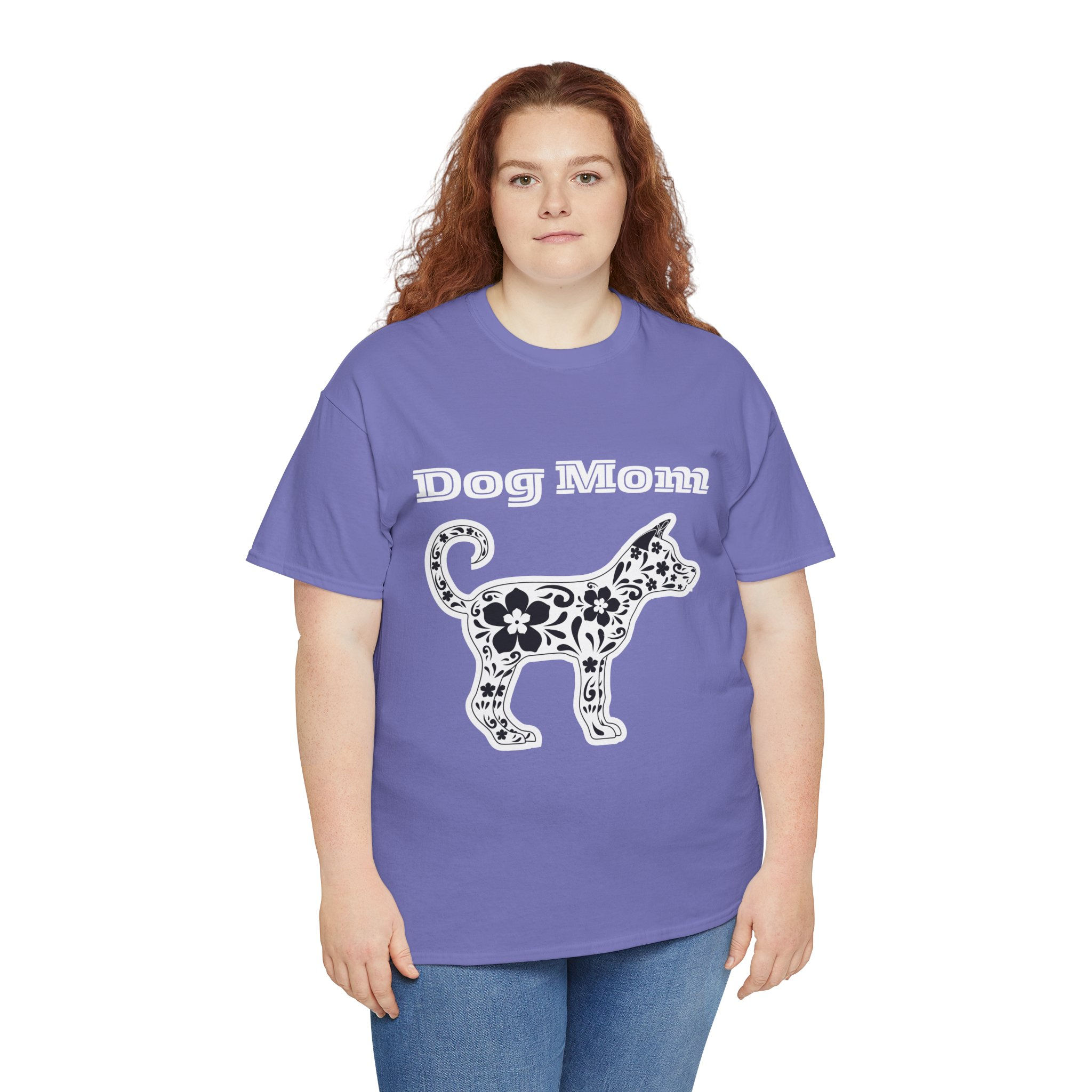 DOG MOM with floral print dog, for your favorite dog lover Unisex Cotton Tee,