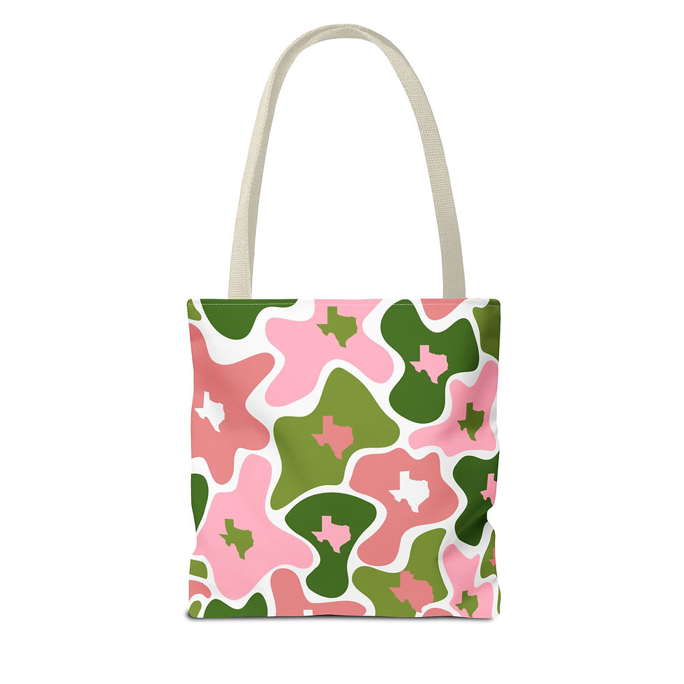 Thumbnail: Texas Camo Pink Green Tote Bag —Texas State Shape All-Over Print Tote