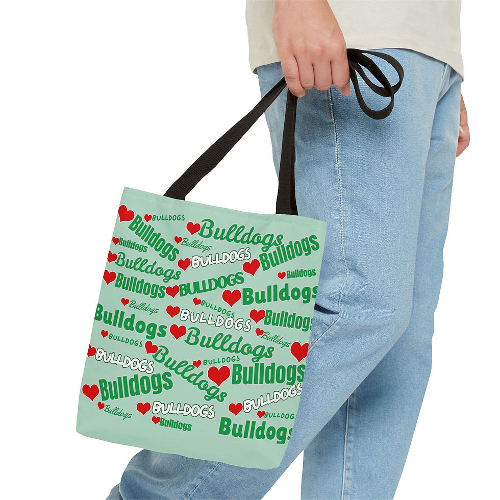 Thumbnail: Bulldogs Heart Pattern Tote Bag – Green All-Over Print School Spirit Tote