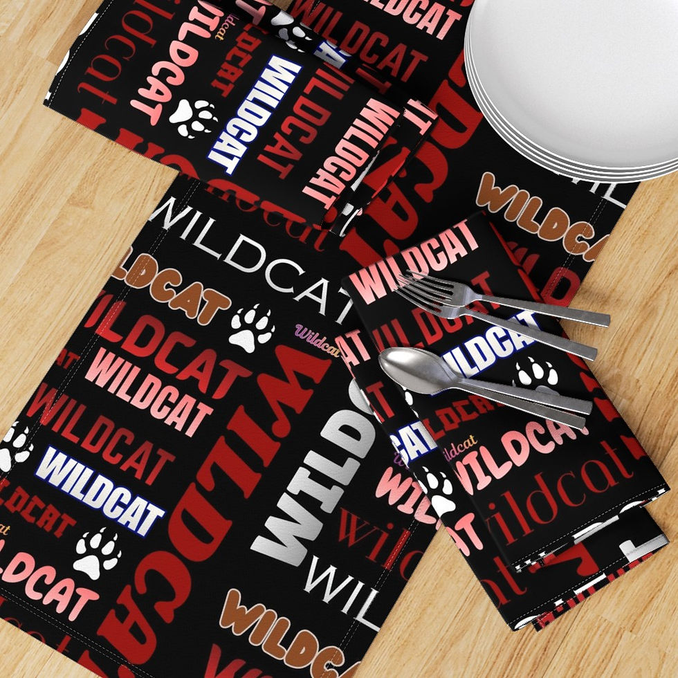 Thumbnail: WILDCATS word collage Red/Black/grey on Black Table Runner