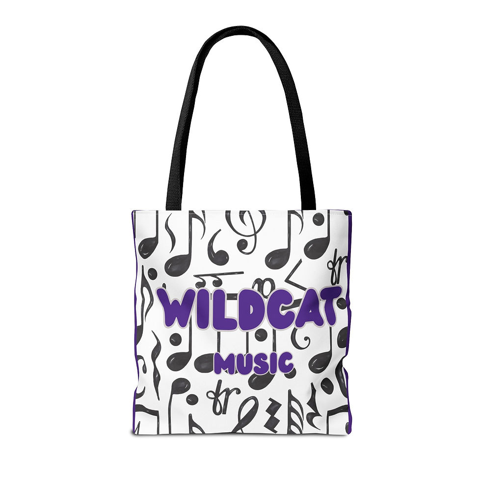 Thumbnail: Wildcat (purple/light gray) Music Tote  Musical Notes Pattern School Spirit Tote