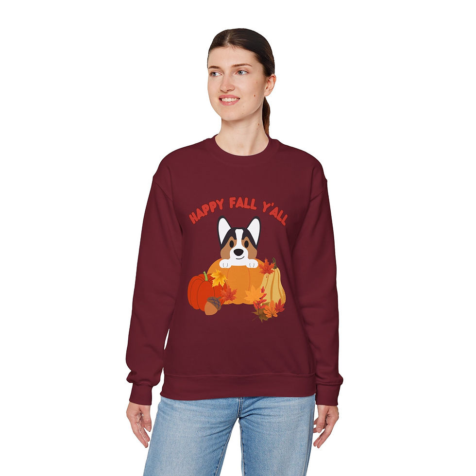 Thumbnail: Corgi Fall Sweatshirt - "Happy Fall Y'all" Unisex Crewneck