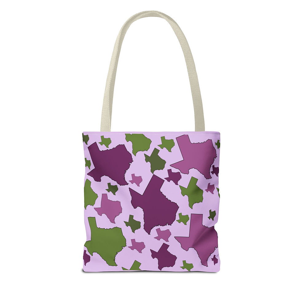 Thumbnail: Texas Shapes Pattern Tote Bag —Lavender, Purple & Green All-Over Print