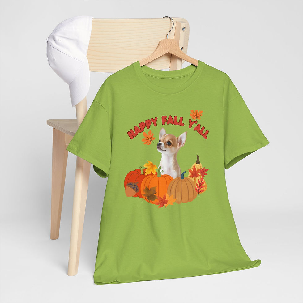 Thumbnail: Happy Fall Y'all Chihuahua Cotton Tee, dog lover gift