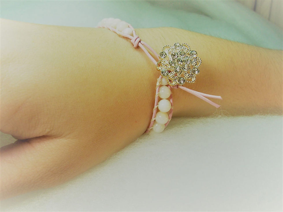 Thumbnail: Leather Wrap Bracelet with Mother of Pearl Beads