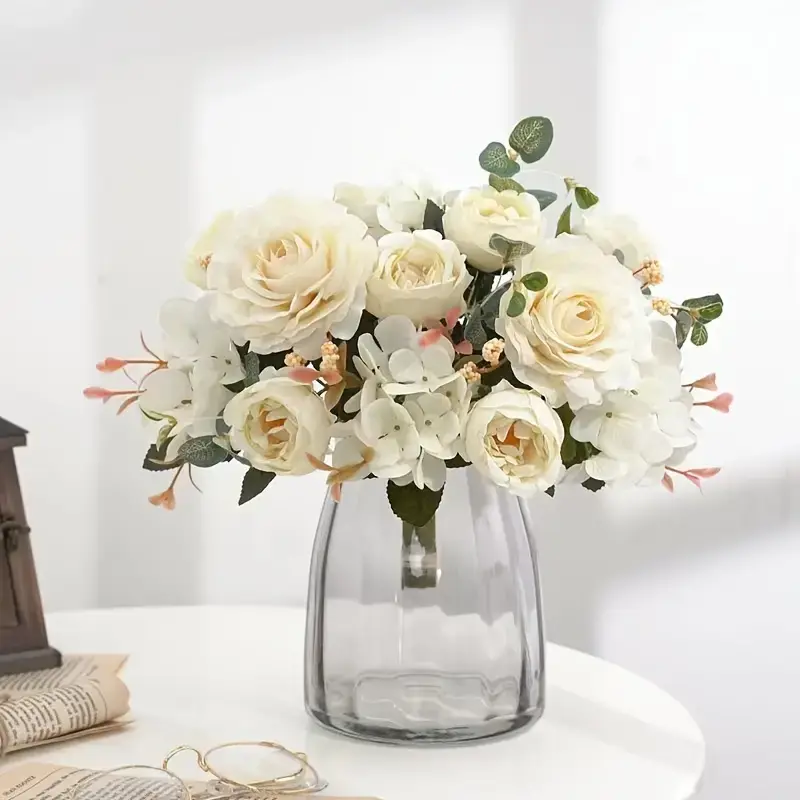 Faux Silk Peony and Rose Bouquet 29cm White