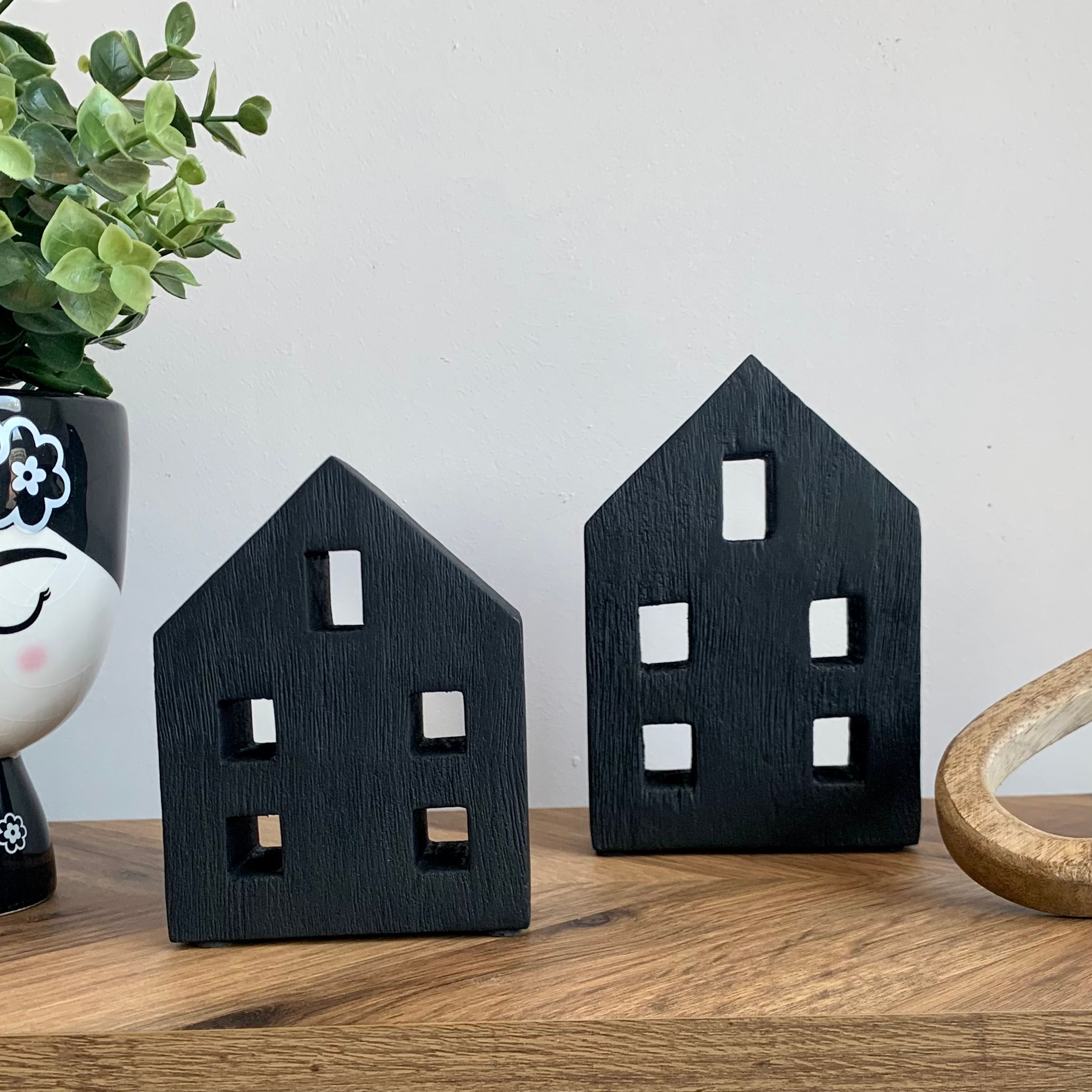 Black Mango Wood Block  Houses set of 2 15cm and 12cm
