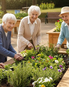 Photo de personnes âgées autour d'un bac surélevé