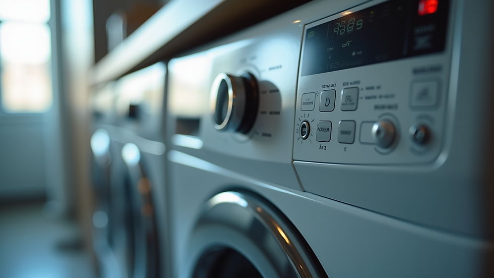 Close-up view of a washing machine control panel with buttons and dials