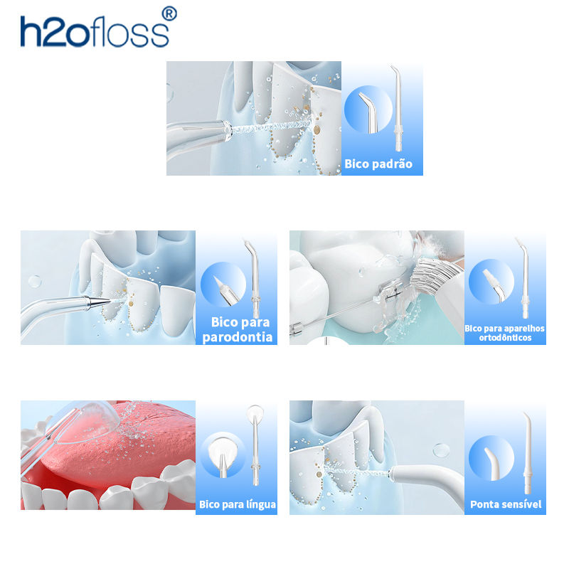 Miniatura: H2ofloss Cordless Water Flosser 140PSI 5 Modes 5 Tips 300ml 2500mAh USB Recharge