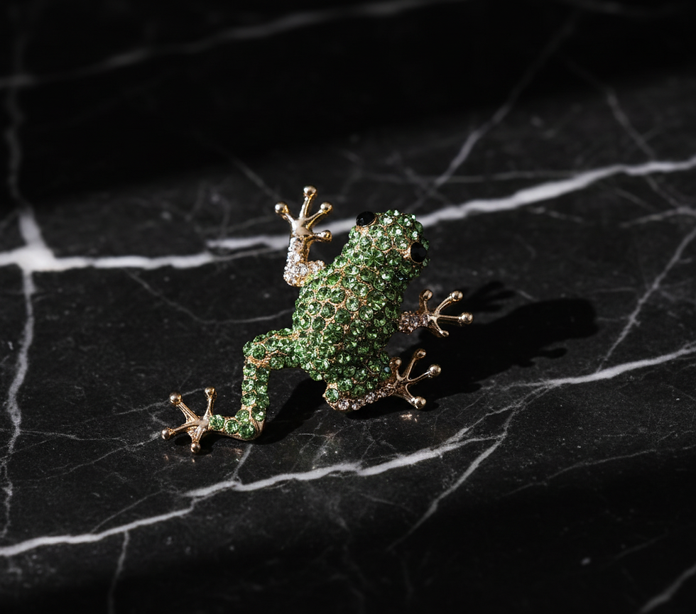 Thumbnail: Green Crystal Frog Brooch – Statement Jewellery Accessory