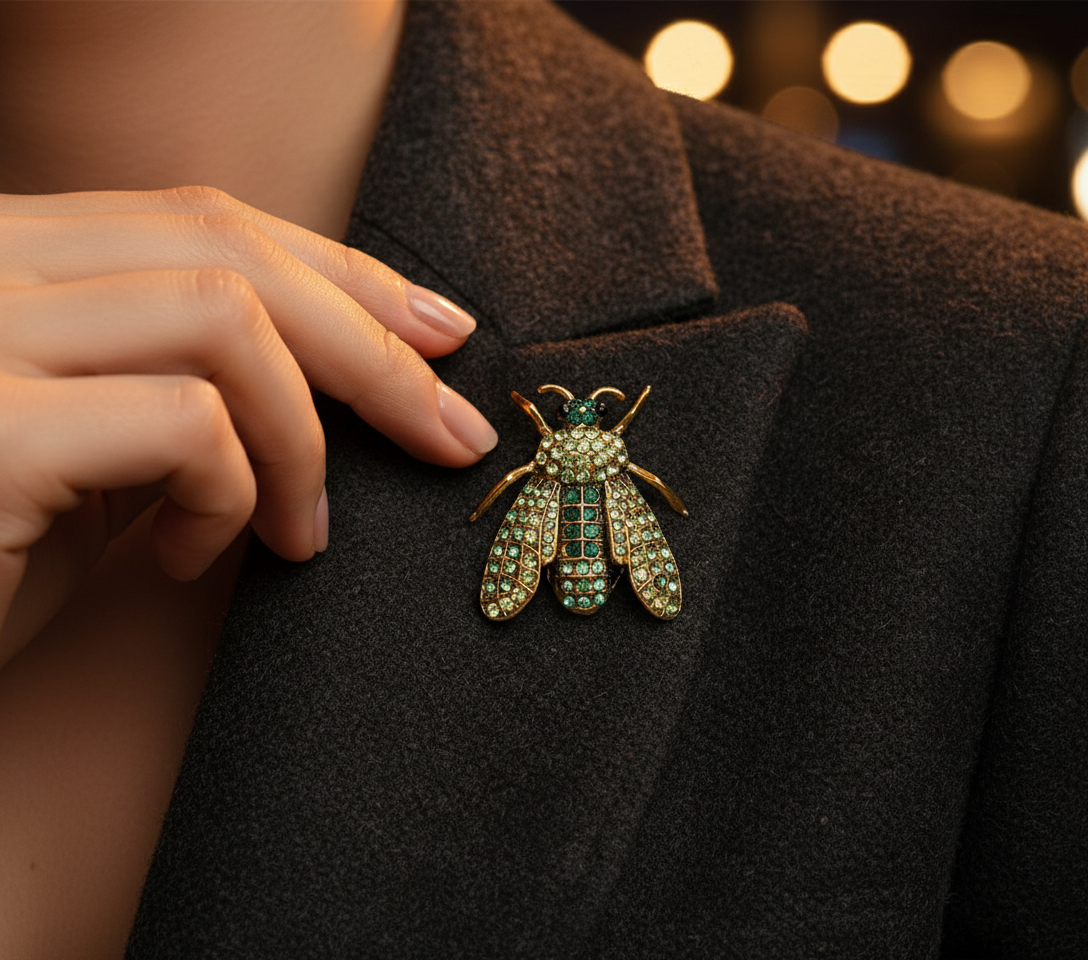 Green Beetle Crystal Brooch