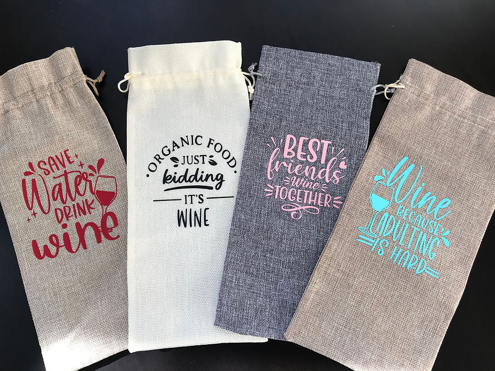 Thumbnail: Humorous Burlap Wine-themed Gift Bags, Personalizable Wine Bottle Totes