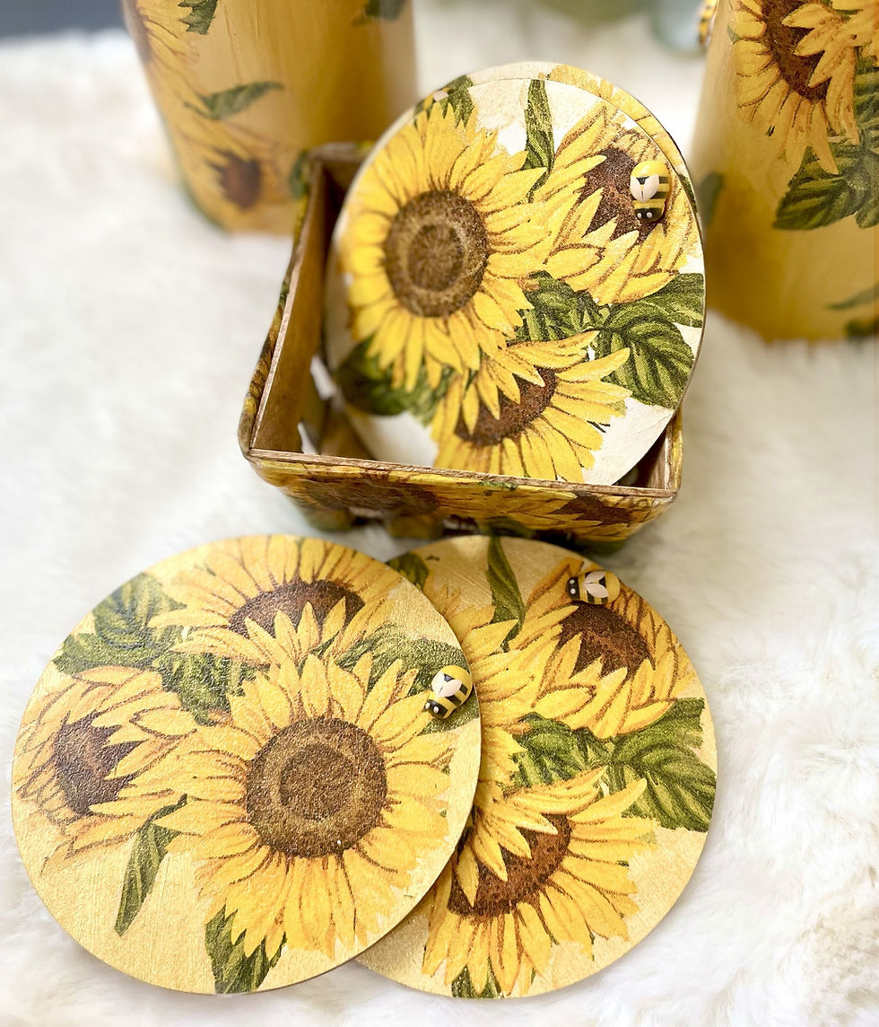 Thumbnail: wood coasters with sunflower decoupage designs - thin (not live edge)