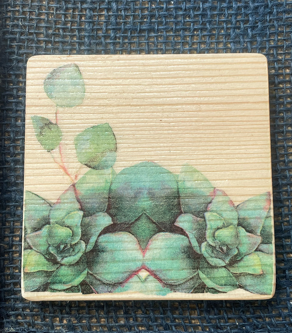 Thumbnail: Wood Succulent Designed Coaster Sets, Handmade Wooden Botanical Decor