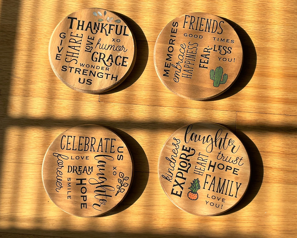 Thumbnail: Motivational Word Cloud Coasters, Handmade Positivity Wooden Coaster Sets
