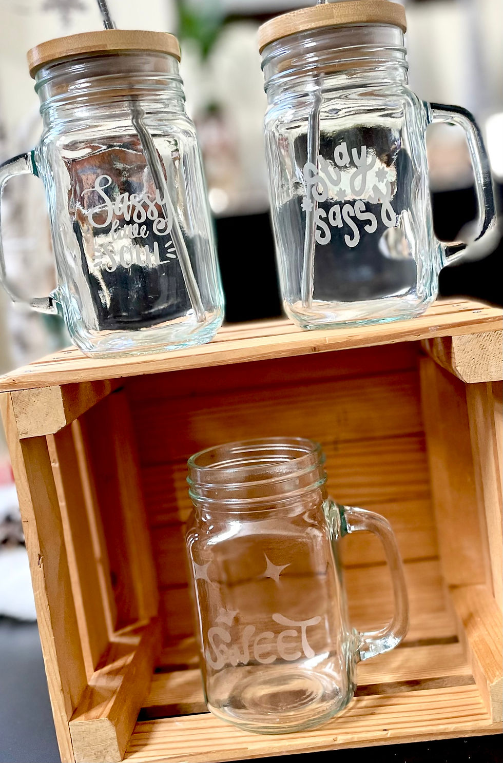 Thumbnail: 12 oz tall etched mug with etched saying