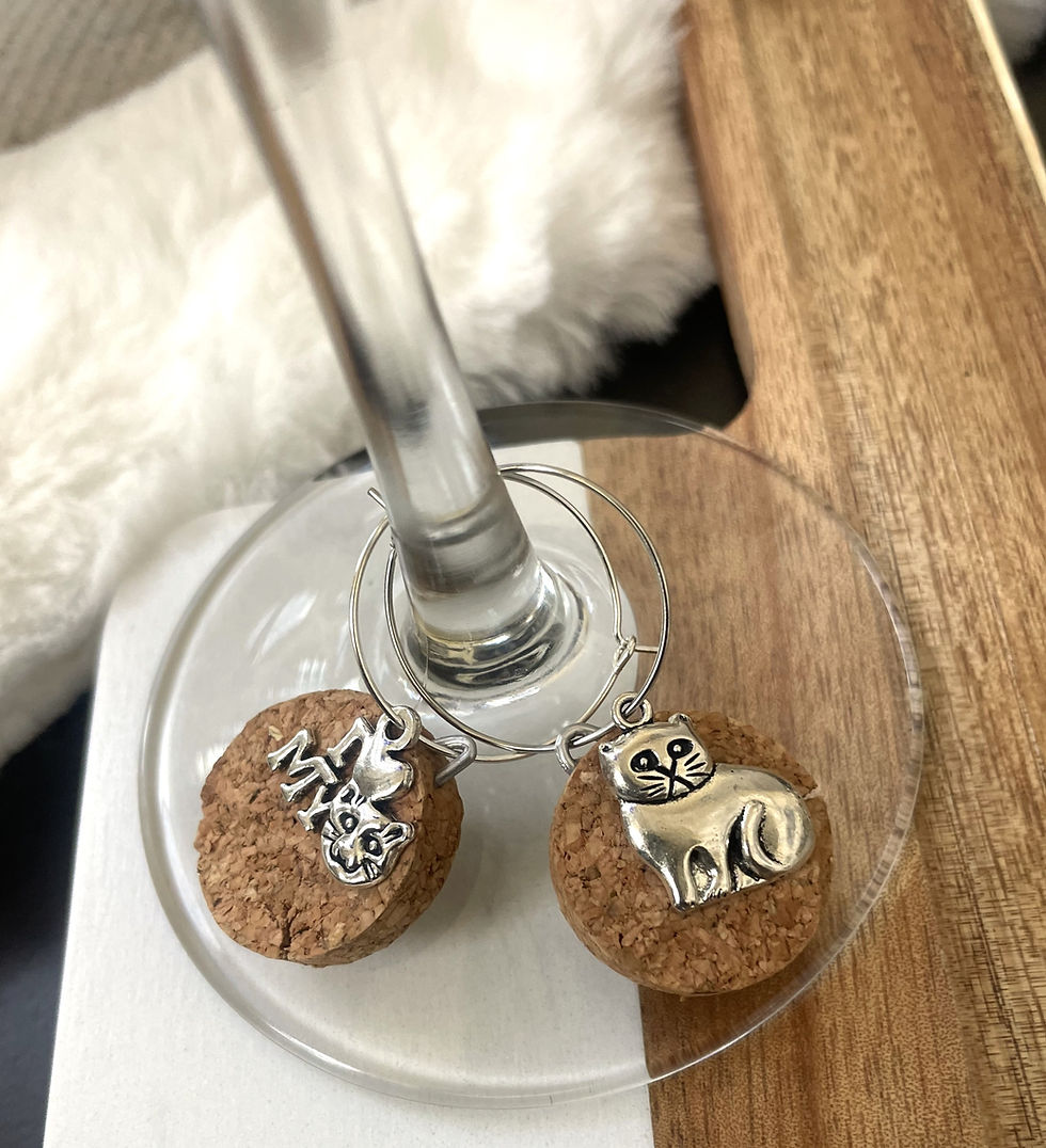 Thumbnail: set of 6 cat themed wine glass charms/drink tags for cat lovers