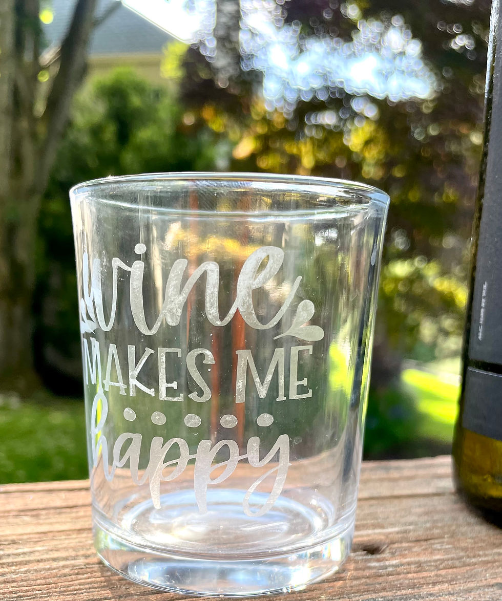 etched 7 oz glass - Wine Makes Me Happy