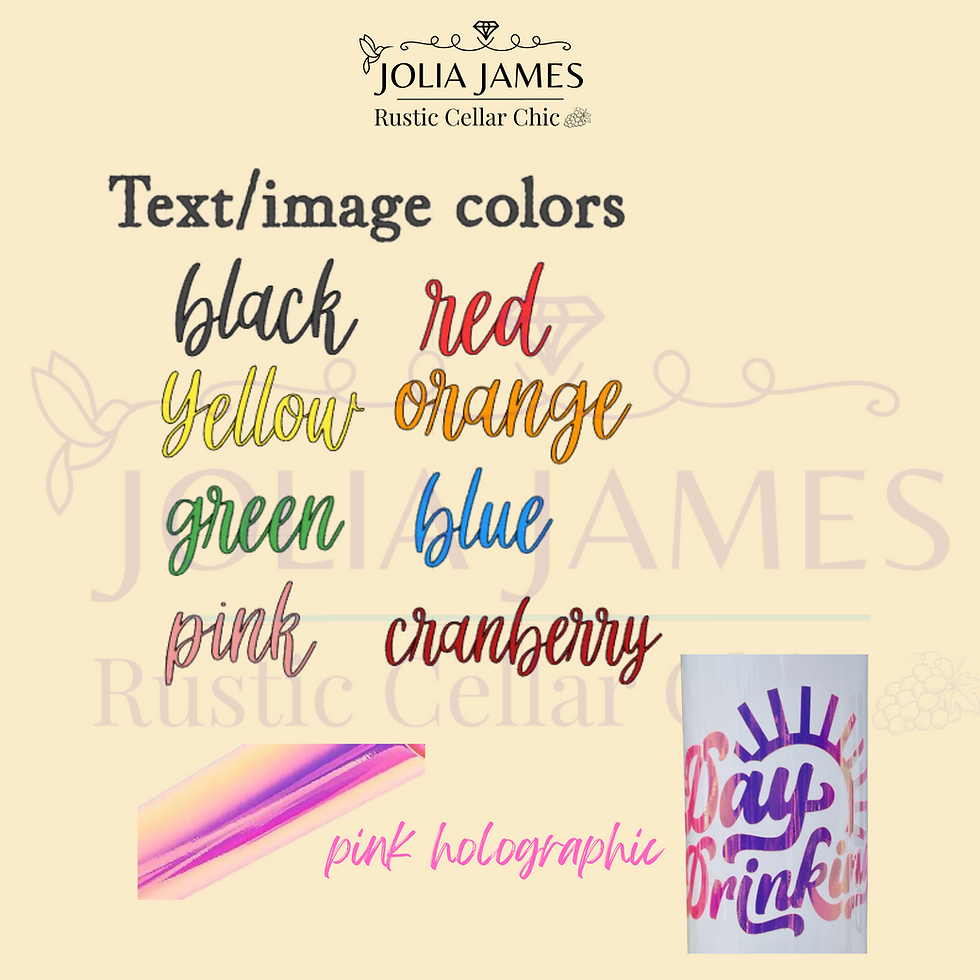Thumbnail: Info slide with the 9 color options for vinyl designs on the drink pouches
