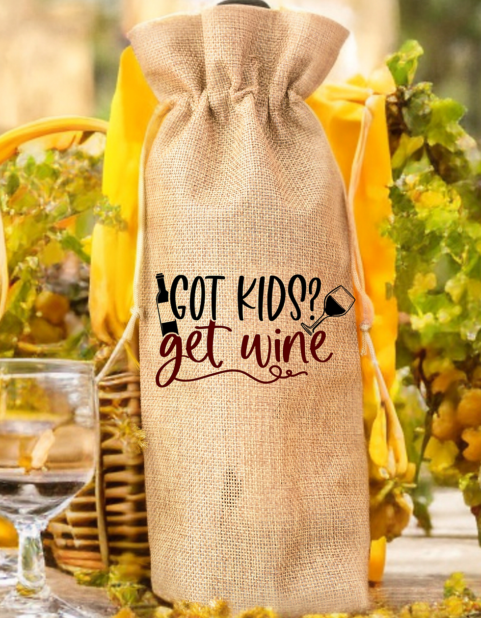 Thumbnail: Wine Bottle Bags. Personalizable Humorous Burlap Wine-themed Gift Bags