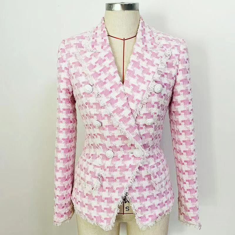Thumbnail: Pink Tweed Double-Breasted Tailored Blazer
