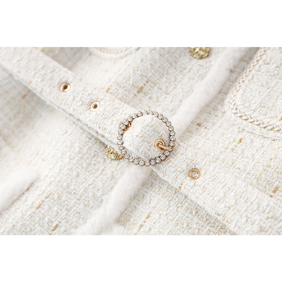 Thumbnail: Elegant Tweed Jacket with Faux Fur Trim and Crystal Belt